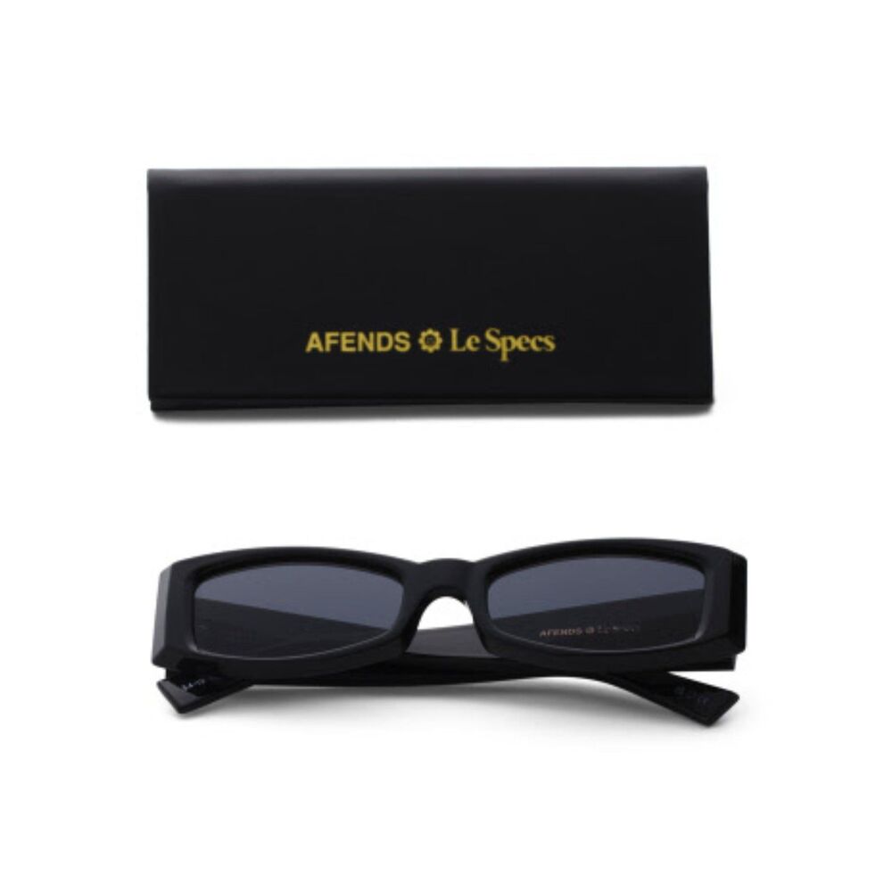 NIB Le Specs x Afends Square Black Sunglasses w/ Gold Floral Accent